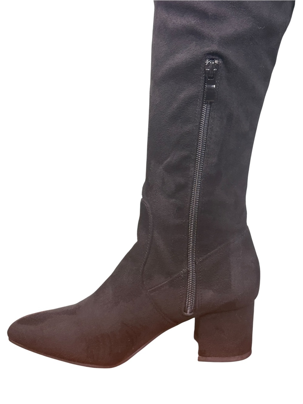 Top Moda Black Knee High Boots Size 6 Pointed Toe Block Heel Stretch - Picture 5 of 16